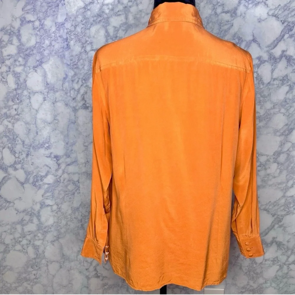 ⭐️ August Max Orange SILK Vintage Button Up Roomy Blouse Womens XS - Picture 3 of 8